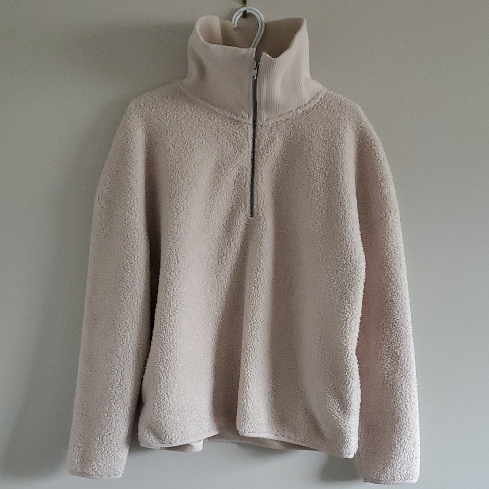 Elle Cream Sherpa Teddy Turtleneck Half Zip Sweater Fleece Sz L Fall Lounge Ski